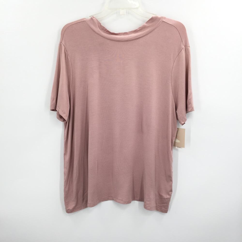 14th & Union Mock Neck Tie Back T-Shirt Top Blush Medium - Picture 2 of 5